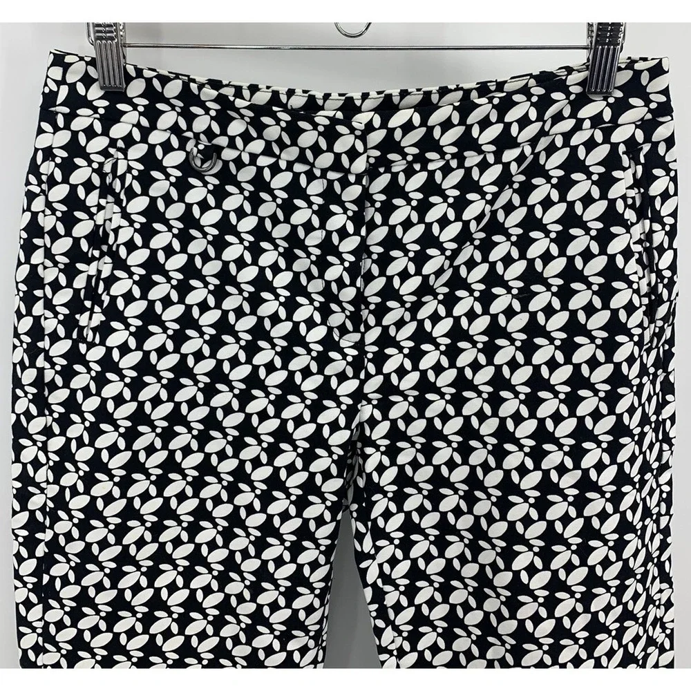 Adrianna Papell Black White Floral Ankle Length Pants Size 8